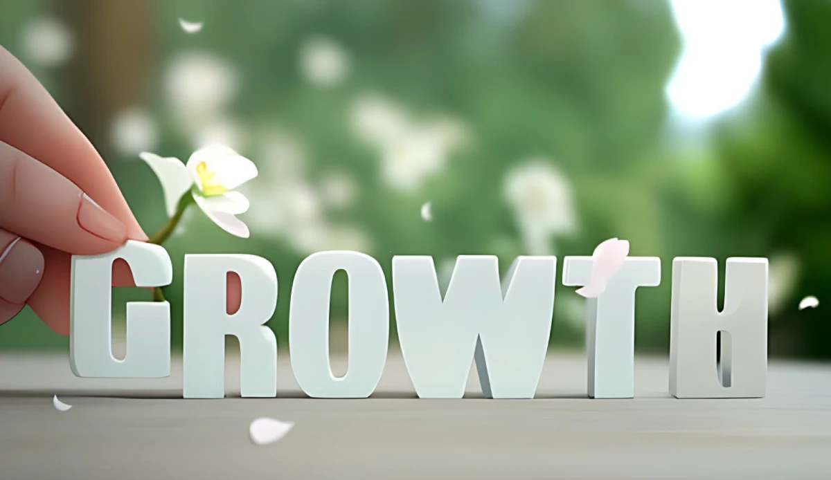 Cartoon hand holding white letters spelling the word "Growth" representing in this case brand for your immigration law firm