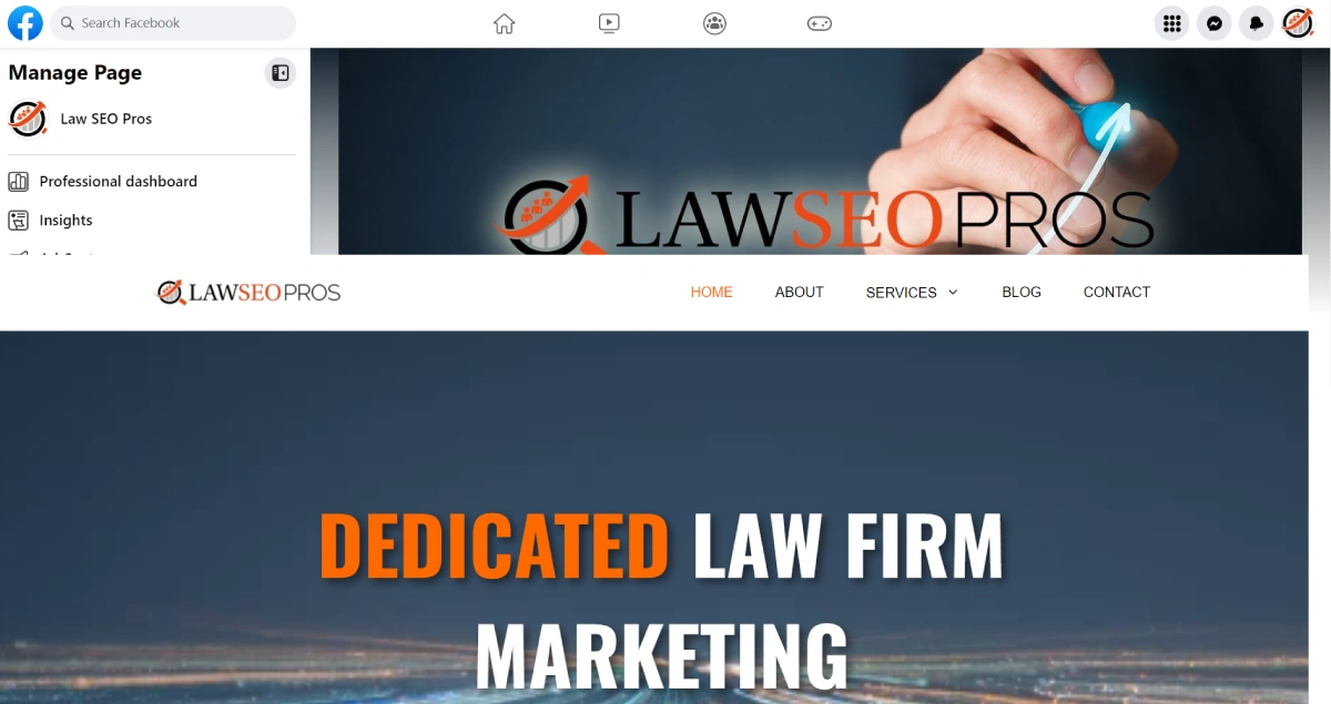 Facebook and Website images showing Why Your Law Firm Needs a Website, Not Just a Facebook Page