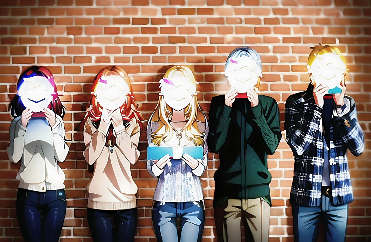 Group of 5 anime type people with face masks illustrating Social Proof in law firm marketing