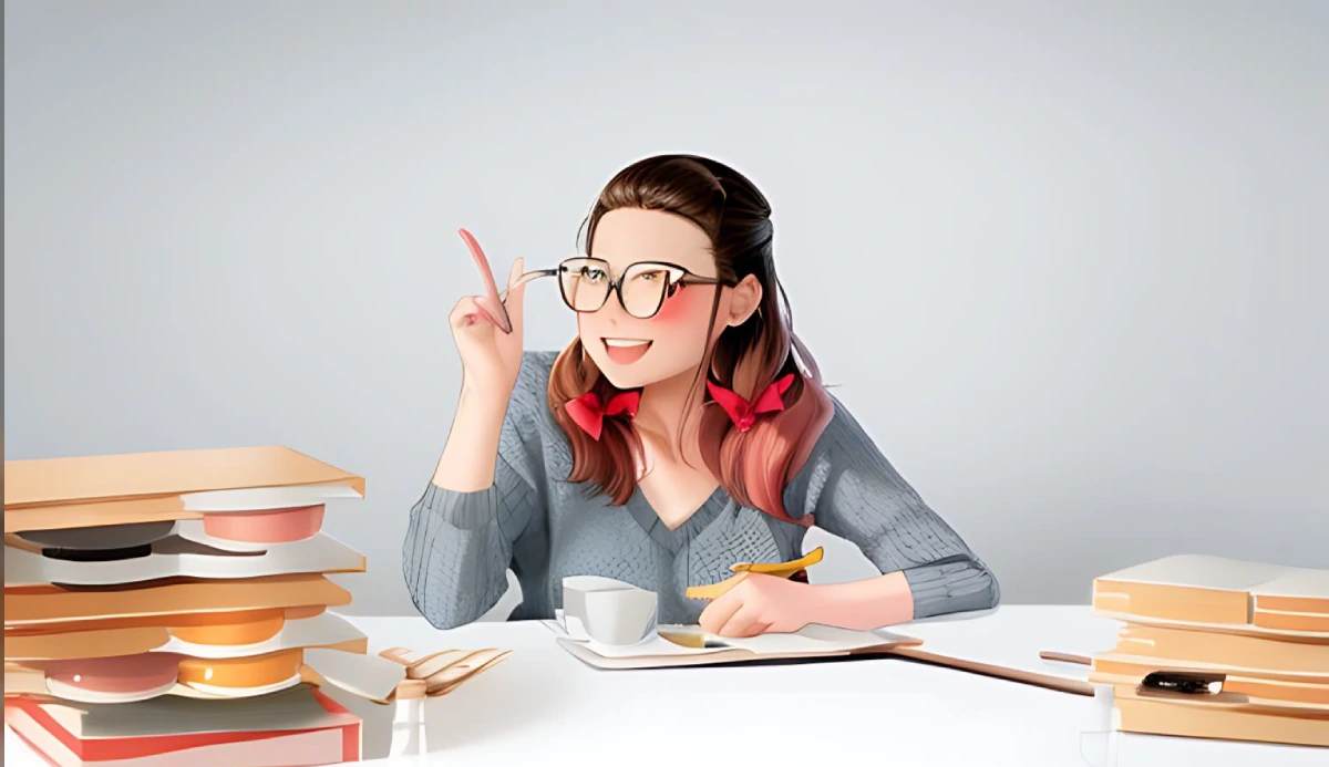 Young female lawyer with glasses gaining knowledge after reading attorney SEO FAQs.